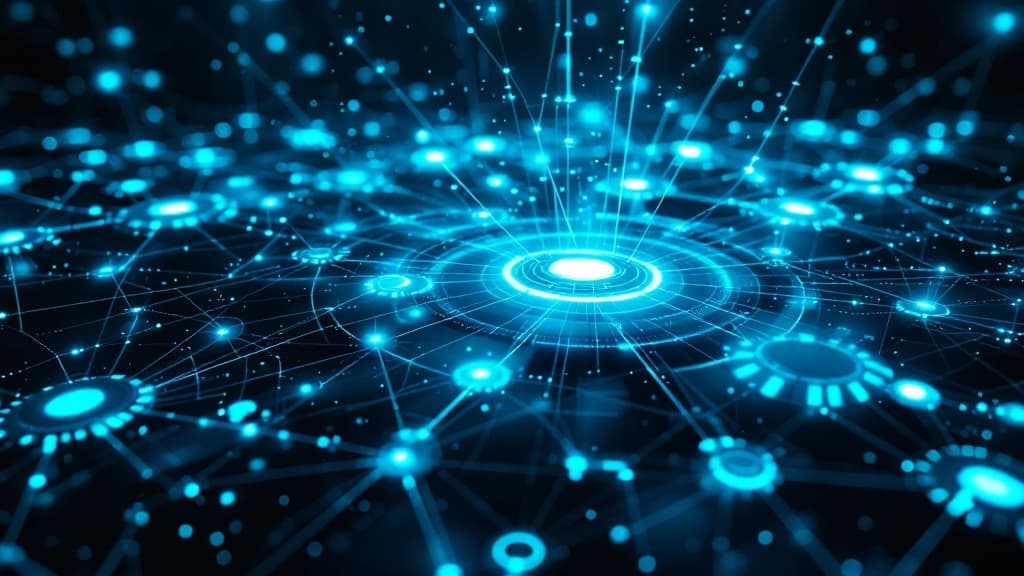 Expansive abstract constellation of interconnected technology platforms and glowing links.